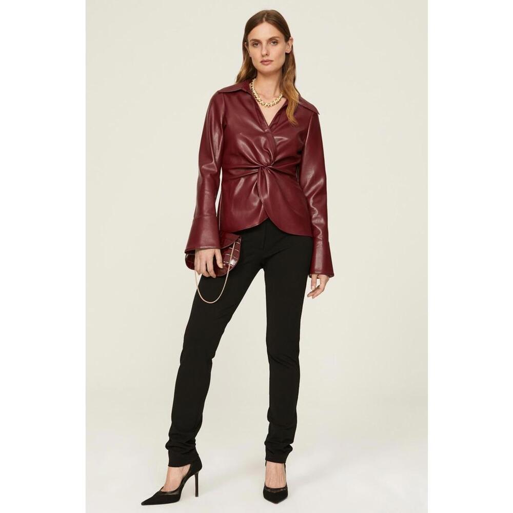 Cinq à Sept Red Faux Leather McKenna Top Size L As Is Condition